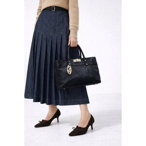 ONNA EHRLICH Madison Black Pebbled Leather Tote Satchel Gold Hardware Work bag